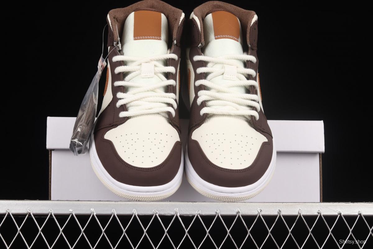 Air Jordan 1 Mid beige brown vintage basketball shoes DO6699-200