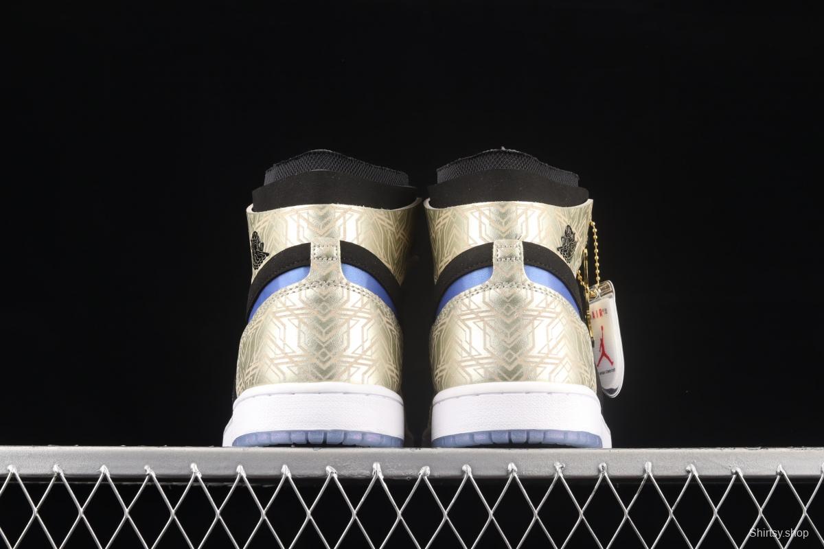 Air Jordan 1 Zoom CMFT black, gold and blue hooked basketball shoes DQ0659-700