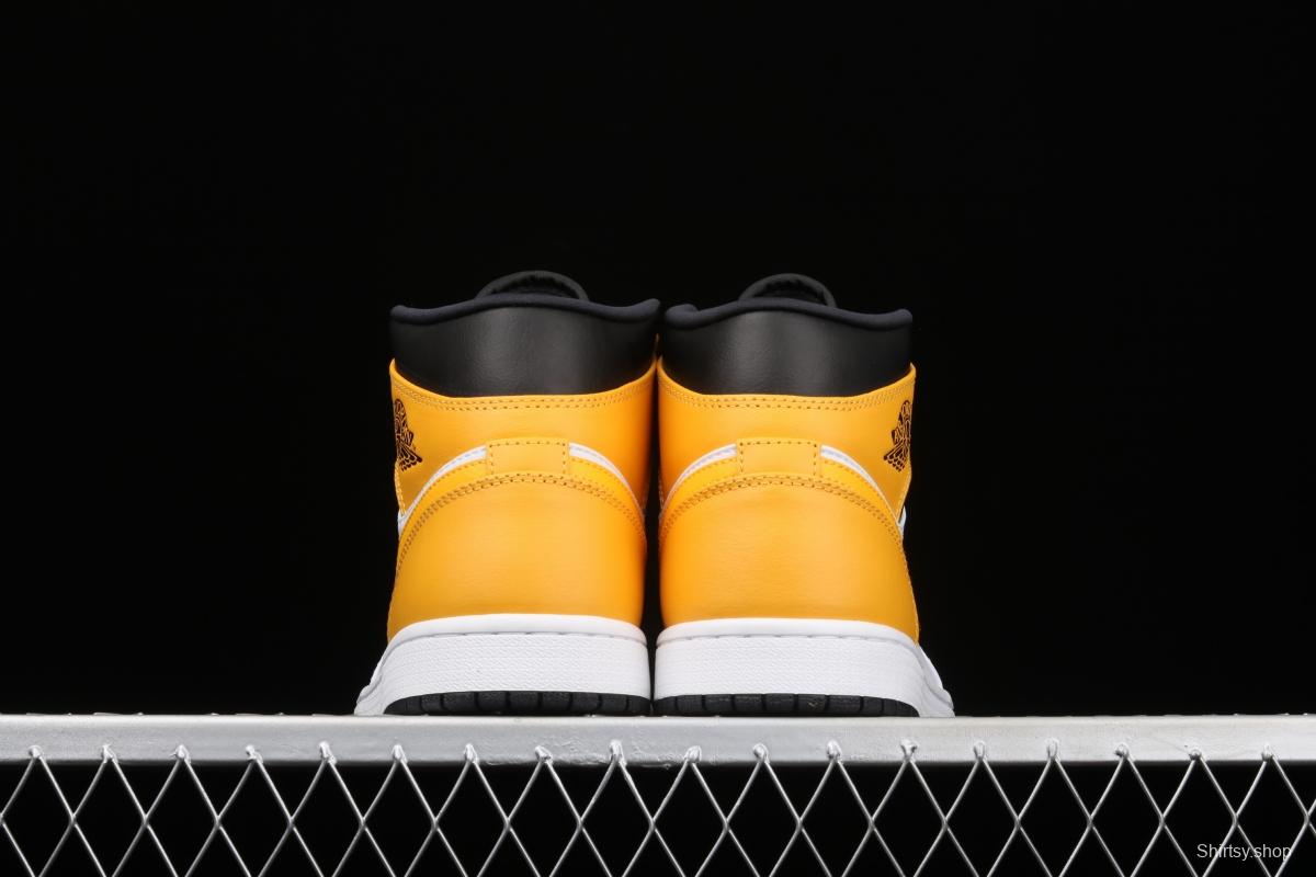 Air Jordan 1 Mid White and Yellow Zhongbang Basketball shoes 554724-170