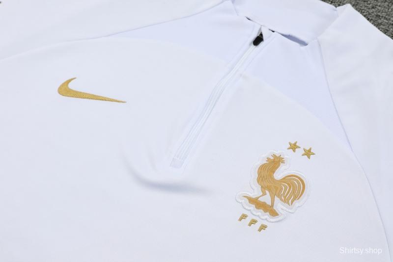 2022 France White Half Zipper Tracksuit