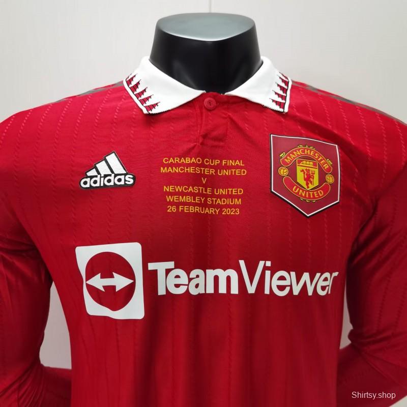 Player Version 22/23 Manchester United Home Long Sleeve Carabao Cup Final Jersey With Full Patch